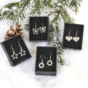 Earrings, silver metal, zirconia - 1CM, 4 ASS.