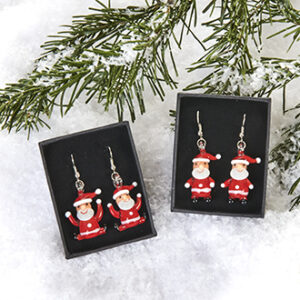 Earrings, w. mini santa, glass - 3CM, 2 ASS.
