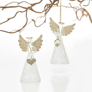 Angel, glass, w. glitter - 9CM, 2 ASS.