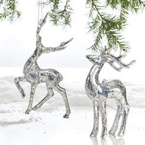 Reindeer, glass, silver w/string - 12CM, 2 ASS.