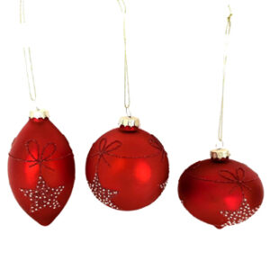Glass ball, red, rhinestones, to hang - 8CM, 3 ASS.