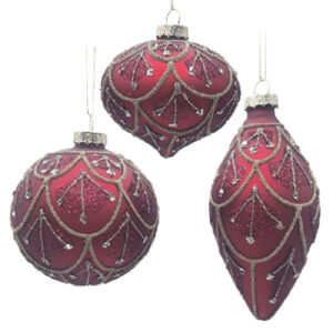Glass ball, red, rhinestones, to hang - 8CM, 3 ASS.