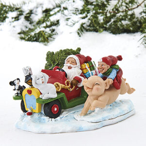 Santa in car & boy on pig, poly, Vilhelm Hansen - 8X14CM, 1/BOX