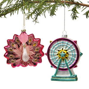 Glass deco. w. glitter, to hang - 11CM, 2 ASS.