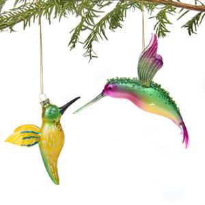 Glass hummingbird w. glitter, to hang, H: 11-14cm - 2 ASS.