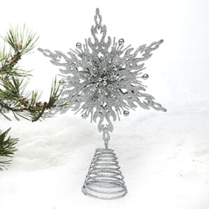 Tree top star, metal, silver w. glitter - 30CM