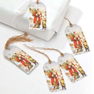 Manila gift tags w. classic santa - 4X8CM, 2 ASS., 8/BAG