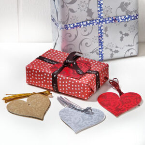 Heart gift tags w. glitter - 7CM, 3 ASS., 8/BOX