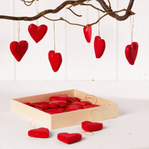 Red hearts w. string, to hang - 3CM, 24/BOX