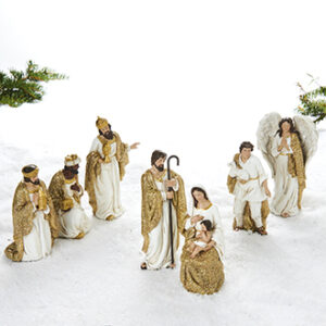 Religious poly decoration, w. goldglitter, H: 12-17cm - 7/SET