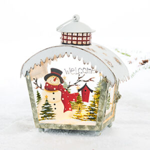 Lantern, white metal, w. LED light (battery) - 22CM