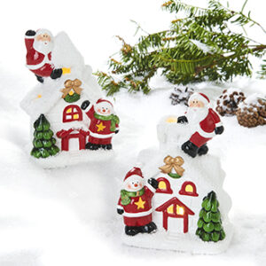 House w. Christmas figure, ceramic, w. LED light (battery) - 14CM, 2 ASS.