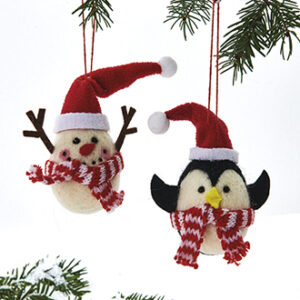 Snowman & penguin, wool, w. string - 8CM, 2 ASS.
