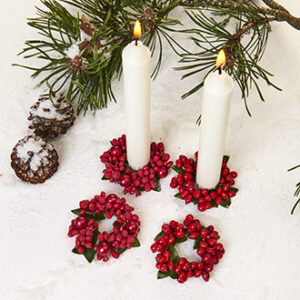 Candle rings, red berries, f. 30mm candle - 7CM, 2 ASS., 2/BOX