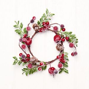 Candle ring, red berries, f. 100mm candle - 16CM