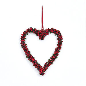 Heart, red berries, to hang - 25CM