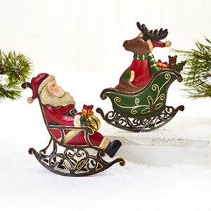 Santa & reindeer in sledge, metal - 12CM, 2 ASS.