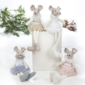 Mouse, fabric, w. hanging legs - 16CM, 4 ASS.