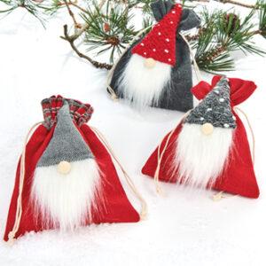Gift bag, fabric, w. santa - 14X18CM, 3 ASS.