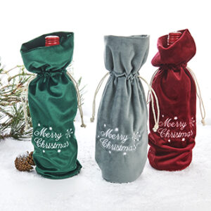 Gift bag f. wine bottle, velour, 'Merry Christmas' - 35X14CM, 3 ASS.