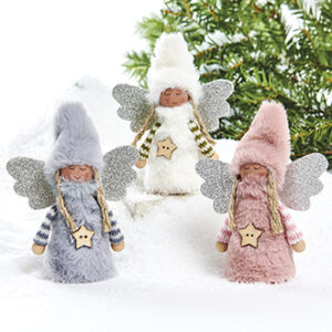 Angel, fabric w. fake fur - 11CM, 3 ASS.
