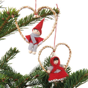 Straw heart, pixy girl/boy, to hang - 9CM, 2/BAG
