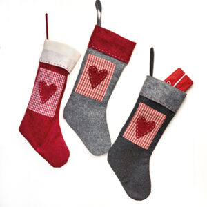 Stocking, felt, red/grey/black w. heart - 45CM, 3 ASS.