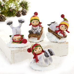 Pobra pixy child w. sled, poly - 8CM, 4 ASS.