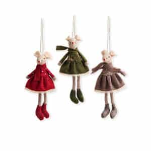 Christmas mouse, hanging, textile, 16CM, 3 ASS.