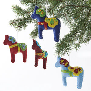 Dalar horse, felt, w. string for hanging, 10CM, 4 ASS.