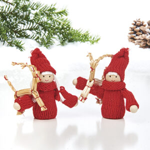 Wooden pixy w. straw goat, 9CM, 2 ASS.
