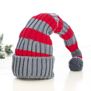 Santa hat, knit, red gray stripes, 72cm