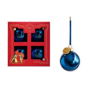 Glass orGlass ornaments, shiny blue, 6cm. balls, red gift box, 4/box
