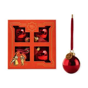 Glass ornaments, shiny red, 6cm. balls, red gift box, 4/box