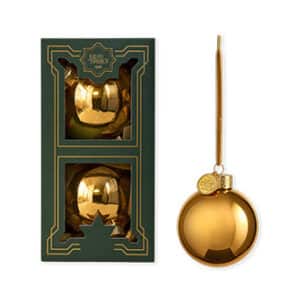 Glass ornaments, shiny gold, 8cm. balls, green gift box, 2/box