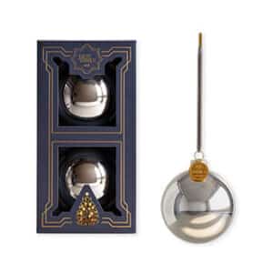 Glass ornaments, shiny silver, 8cm. balls, blue gift box, 2/box
