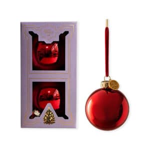 Glass ornaments, shiny red, 8cm. balls, purple gift box, 2/box