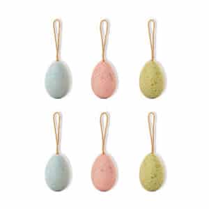 Hanging eggs w. decoration & string, 5CM, 3 ASS., 12/BOX