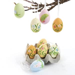 Hanging eggs w. decoration & string, 5CM, 2 ASS., 6/BOX