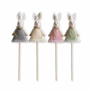 Easter bunny w. stick , 10CM + 18CM, 4 ASS.