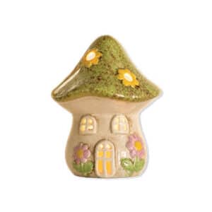 Mushroom house w. led light, ceramic, 10CM.